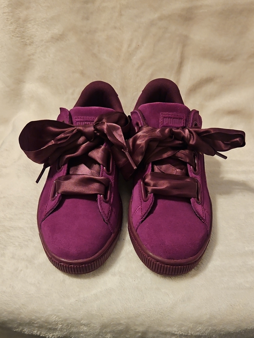 Puma Suede Heart "Purple Wine" Sneakers with Satin Ribbon Laces